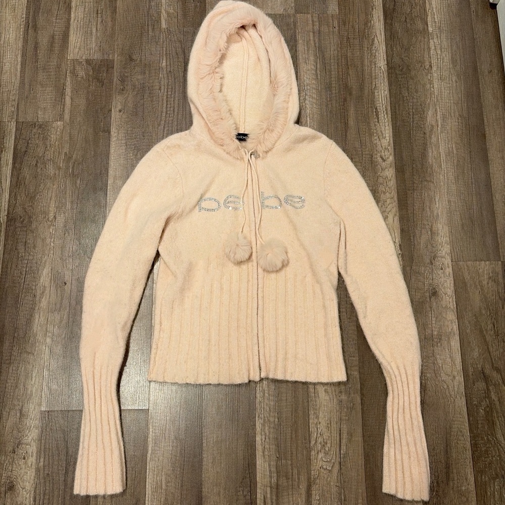 Pink Angora Fur Bebe Sweater With Pom Poms